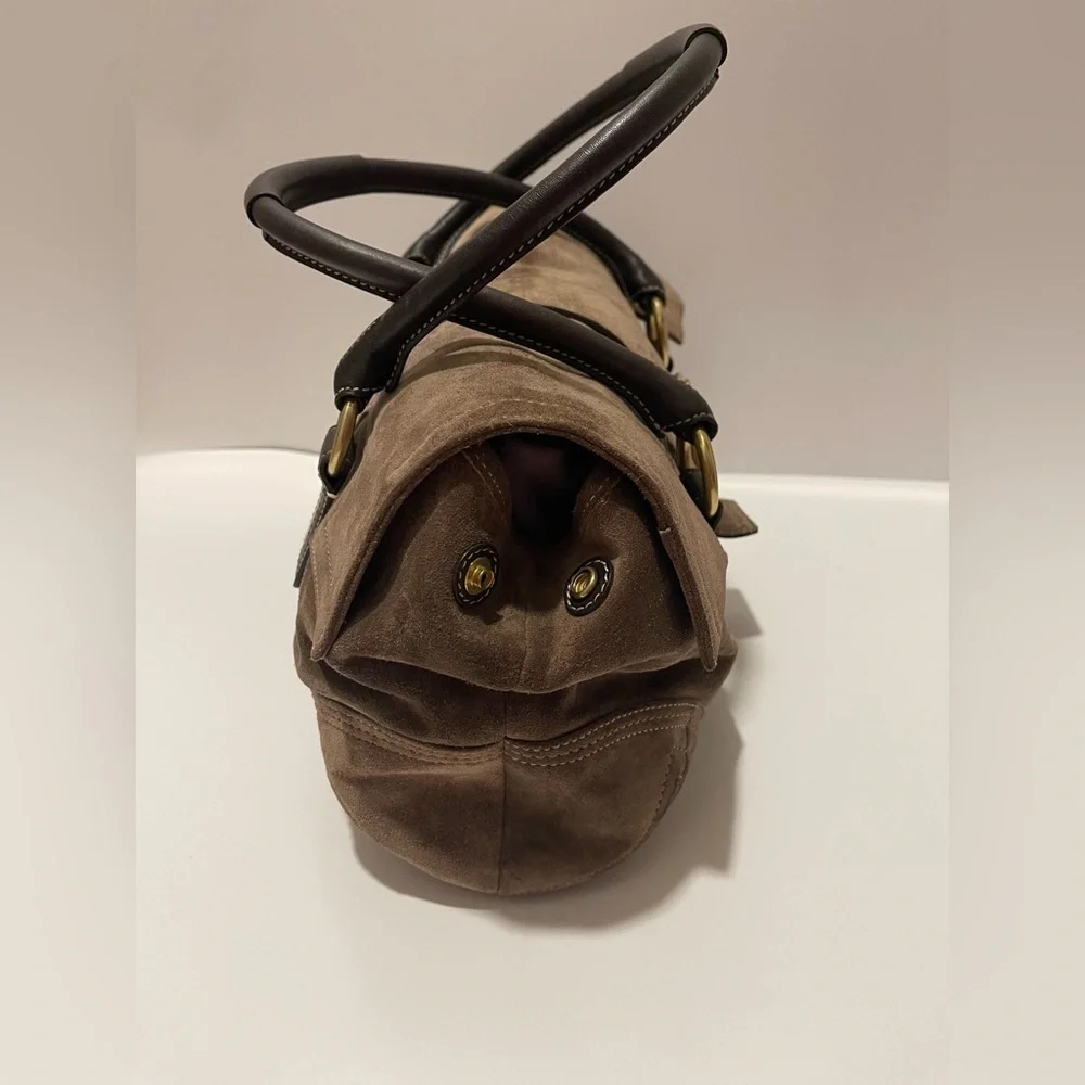 Coach Brown Suede Shoulder Bag with Gold Accents